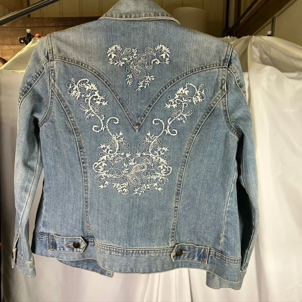 Coldwater Creek Denim Jacket Womens P4 Embroidered Western Jean Coat‎